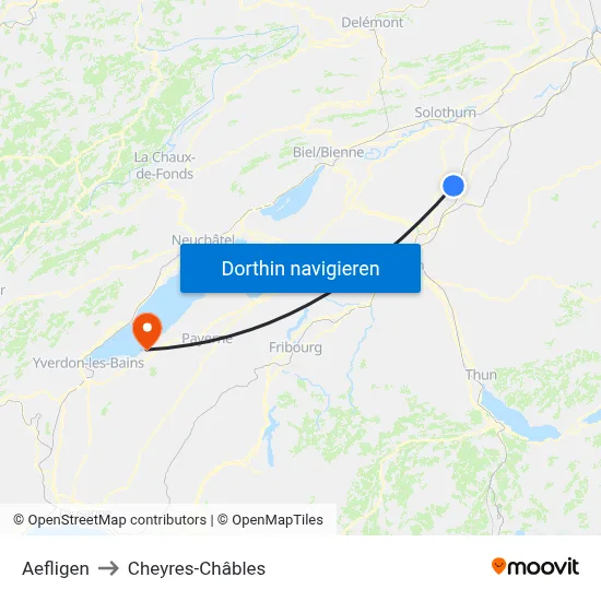 Aefligen to Cheyres-Châbles map