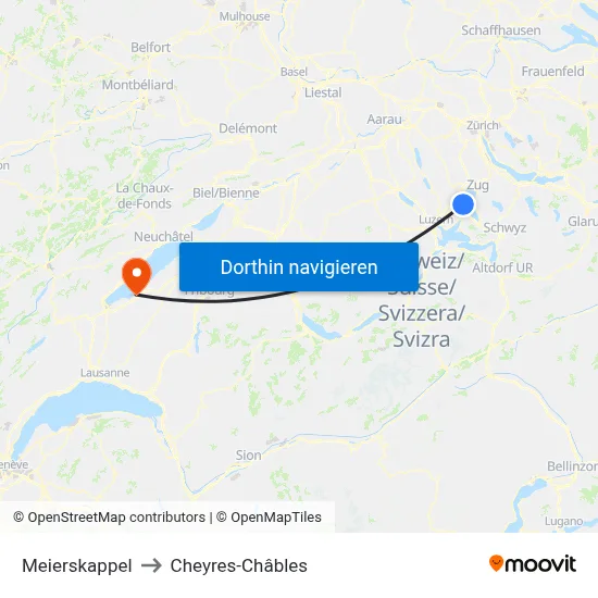 Meierskappel to Cheyres-Châbles map