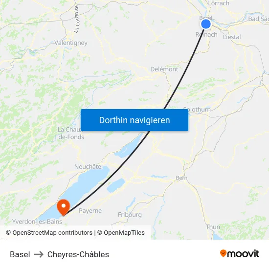 Basel to Cheyres-Châbles map