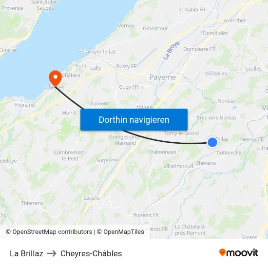 La Brillaz to Cheyres-Châbles map
