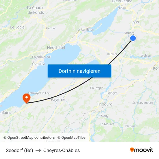 Seedorf (Be) to Cheyres-Châbles map