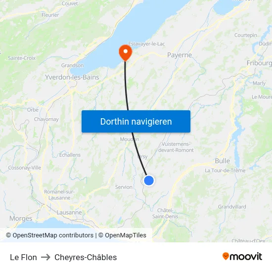 Le Flon to Cheyres-Châbles map