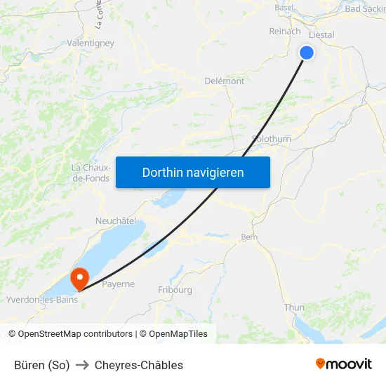 Büren (So) to Cheyres-Châbles map