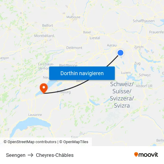 Seengen to Cheyres-Châbles map