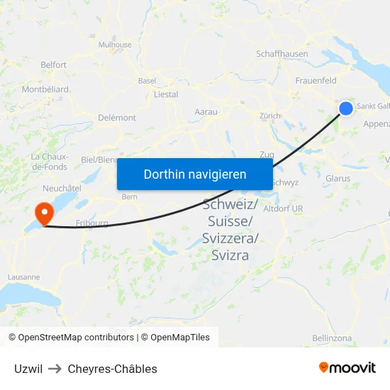Uzwil to Cheyres-Châbles map