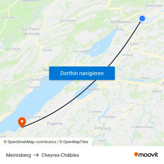 Meinisberg to Cheyres-Châbles map