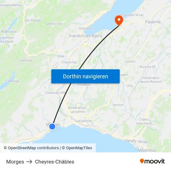 Morges to Cheyres-Châbles map