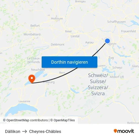 Dällikon to Cheyres-Châbles map