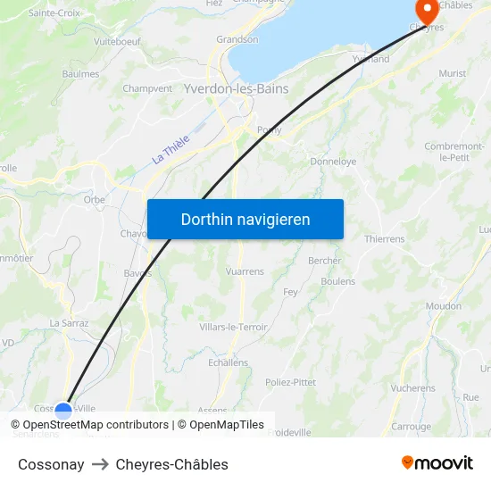 Cossonay to Cheyres-Châbles map