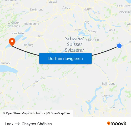 Laax to Cheyres-Châbles map