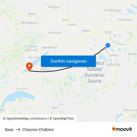 Baar to Cheyres-Châbles map