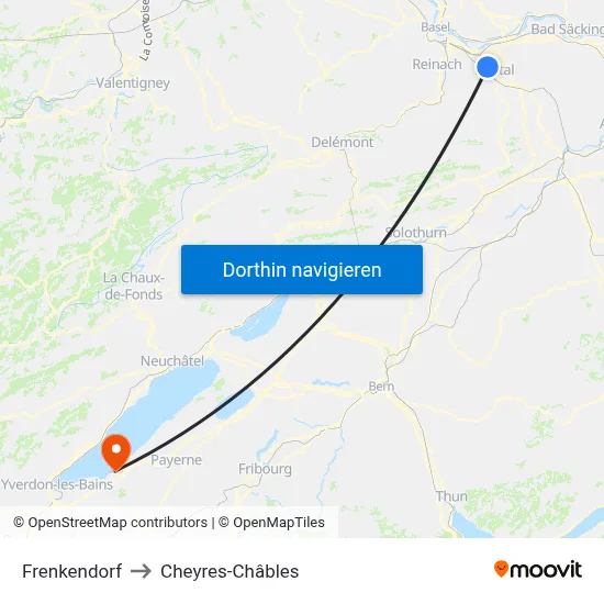Frenkendorf to Cheyres-Châbles map
