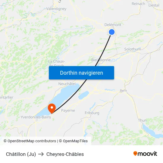 Châtillon (Ju) to Cheyres-Châbles map