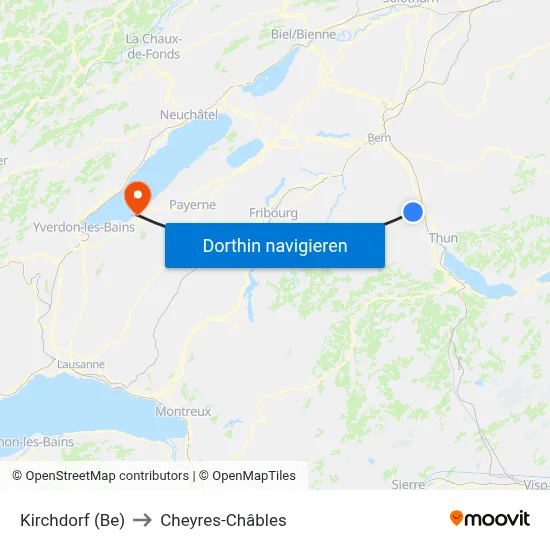 Kirchdorf (Be) to Cheyres-Châbles map