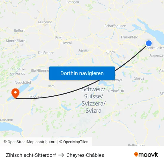 Zihlschlacht-Sitterdorf to Cheyres-Châbles map