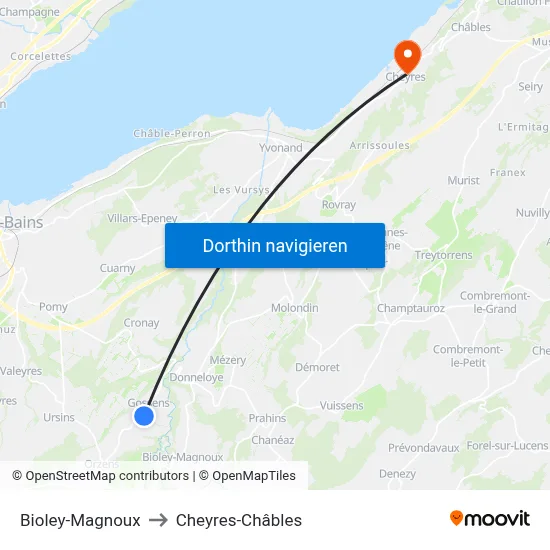 Bioley-Magnoux to Cheyres-Châbles map