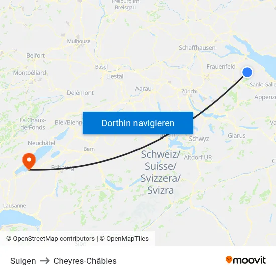 Sulgen to Cheyres-Châbles map