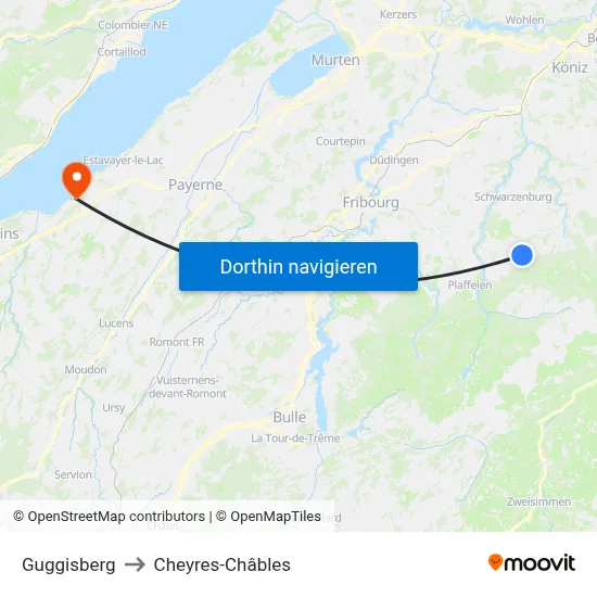 Guggisberg to Cheyres-Châbles map