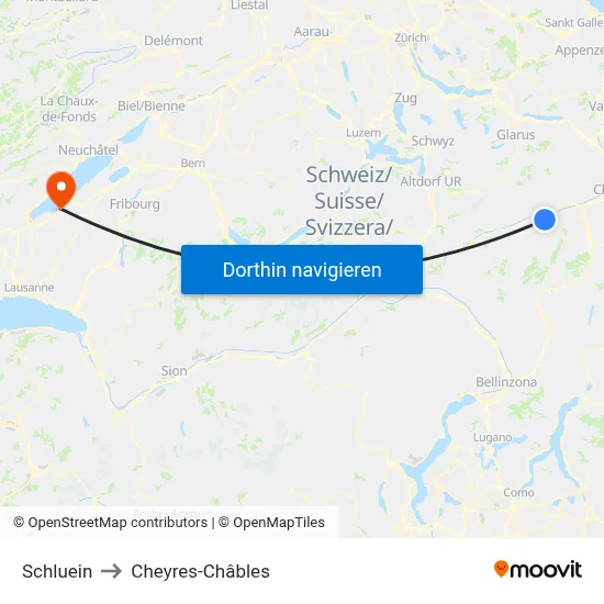 Schluein to Cheyres-Châbles map