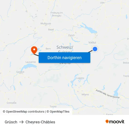 Grüsch to Cheyres-Châbles map