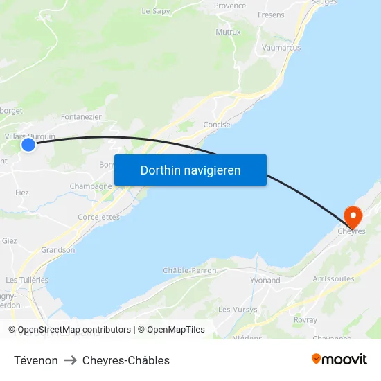 Tévenon to Cheyres-Châbles map