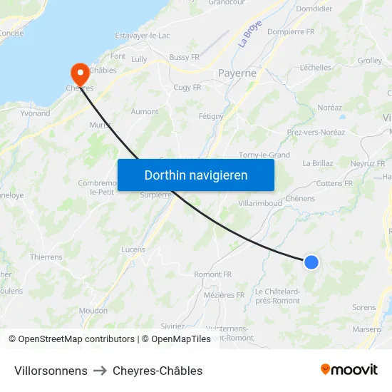 Villorsonnens to Cheyres-Châbles map