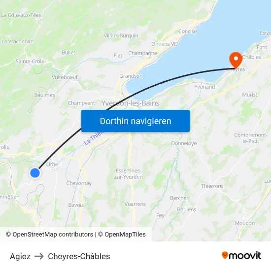 Agiez to Cheyres-Châbles map