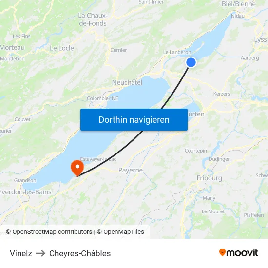 Vinelz to Cheyres-Châbles map