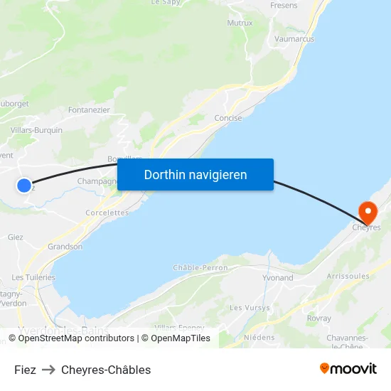 Fiez to Cheyres-Châbles map