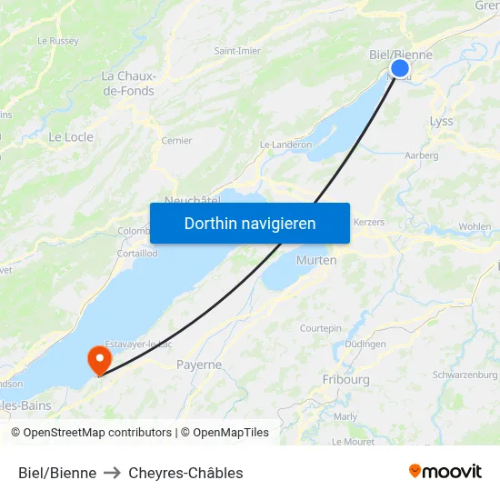 Biel/Bienne to Cheyres-Châbles map