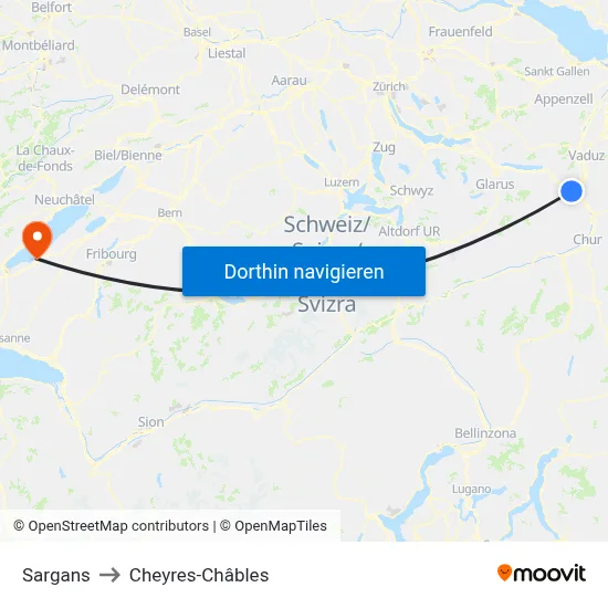 Sargans to Cheyres-Châbles map
