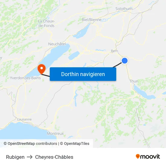 Rubigen to Cheyres-Châbles map