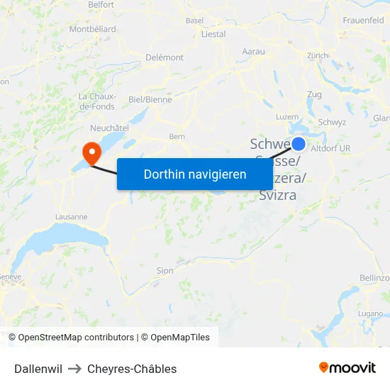 Dallenwil to Cheyres-Châbles map