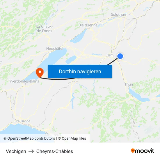 Vechigen to Cheyres-Châbles map