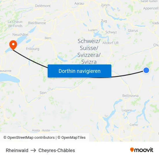 Rheinwald to Cheyres-Châbles map