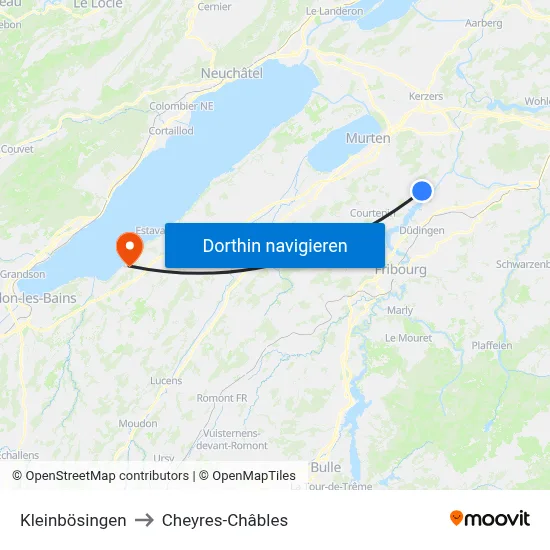 Kleinbösingen to Cheyres-Châbles map