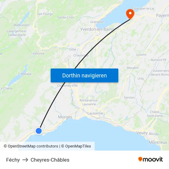 Féchy to Cheyres-Châbles map
