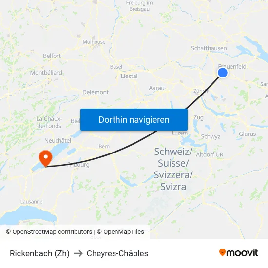 Rickenbach (Zh) to Cheyres-Châbles map