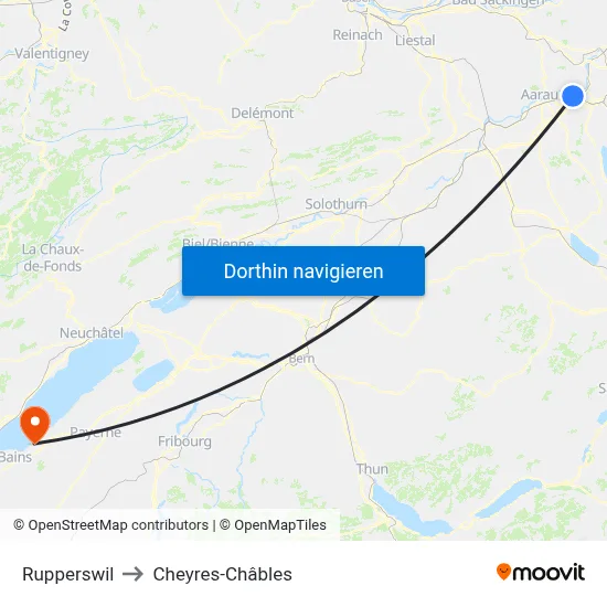 Rupperswil to Cheyres-Châbles map