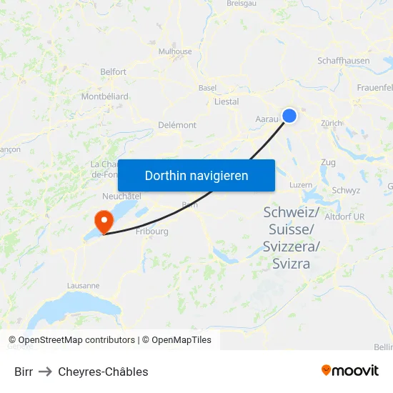 Birr to Cheyres-Châbles map