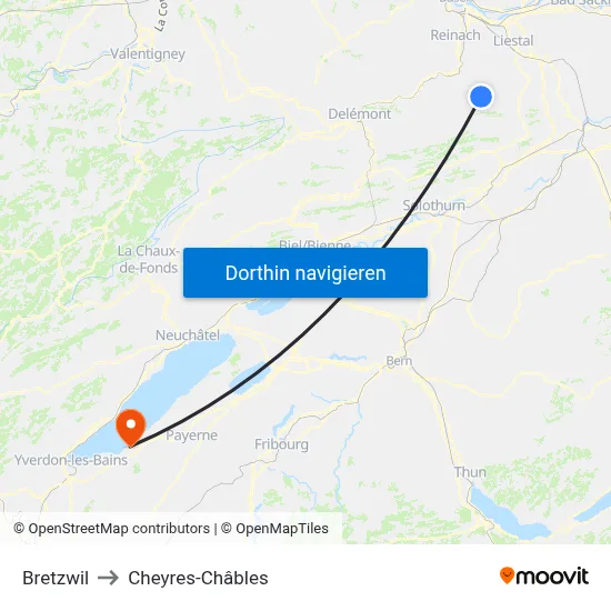 Bretzwil to Cheyres-Châbles map