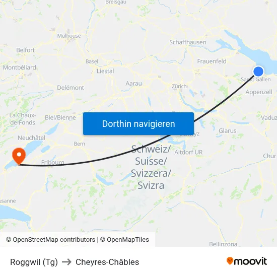 Roggwil (Tg) to Cheyres-Châbles map