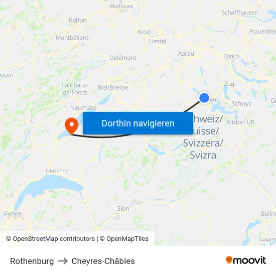 Rothenburg to Cheyres-Châbles map