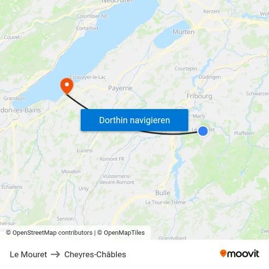 Le Mouret to Cheyres-Châbles map