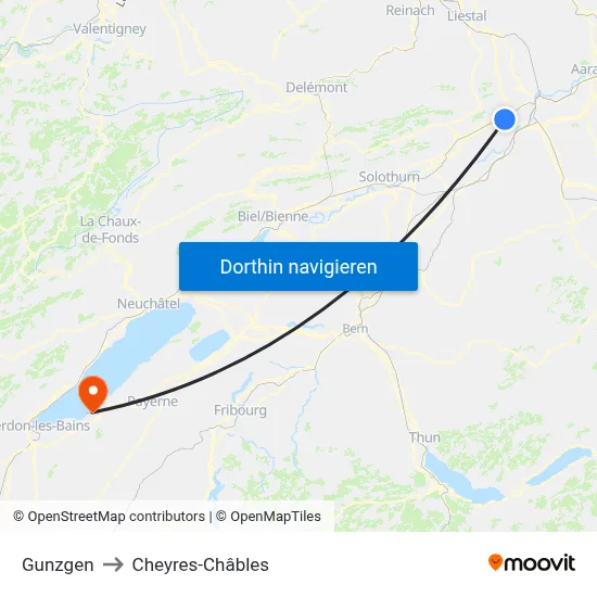 Gunzgen to Cheyres-Châbles map