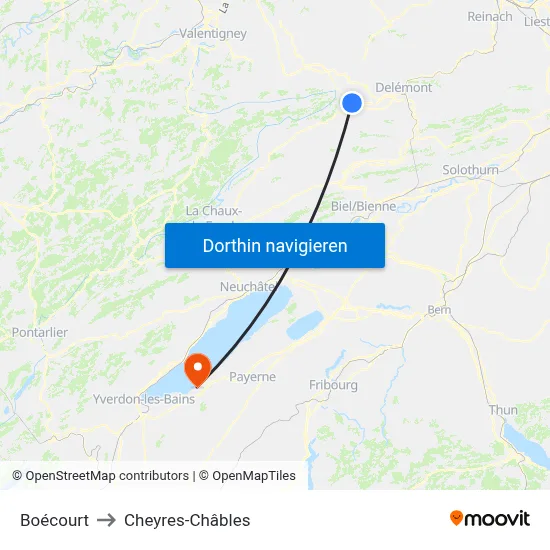 Boécourt to Cheyres-Châbles map
