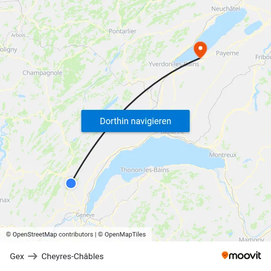 Gex to Cheyres-Châbles map