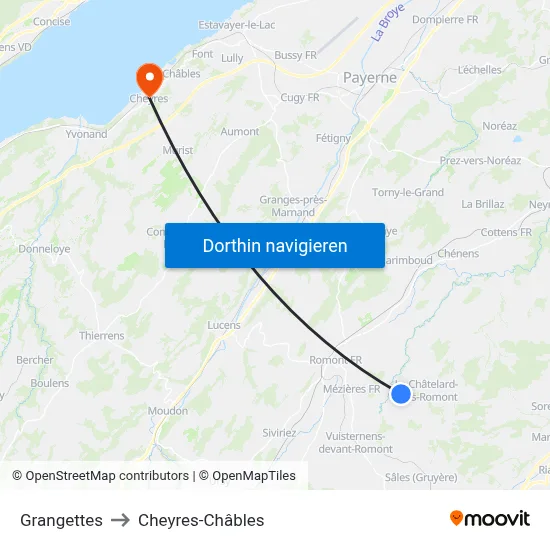 Grangettes to Cheyres-Châbles map