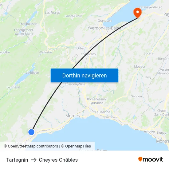 Tartegnin to Cheyres-Châbles map