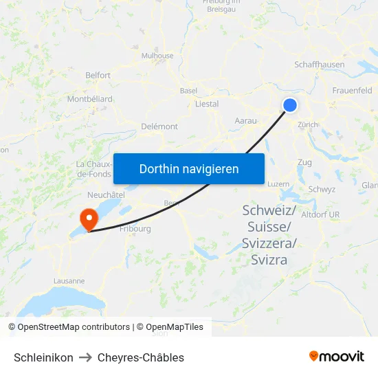 Schleinikon to Cheyres-Châbles map